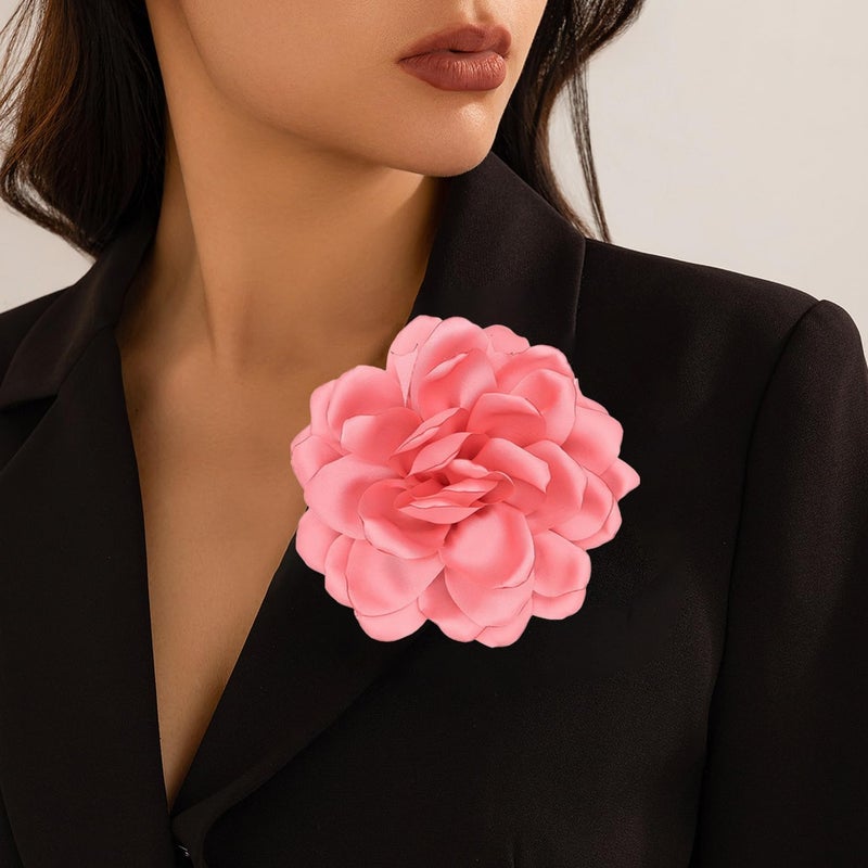 Decixde Satin Fabric Rose Flower Brooches - Handmade Floral Accessory for Wedding Party Dance Banquet Ceremony - Size: 4.72in - Image 4